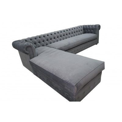 Samt Ecksofa Chesterfield Textil Stoff Eckcouch Sofa Polster Couch Eckgarnitur
