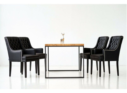 Brauner Metallgestell Esszimmer Tisch Designer x6 Chesterfield Polsterstühle 7tlg. Set