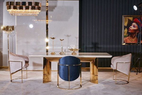 Esszimmer Stuhl Luxus stuhl Metall mit Textil Neu Stühle Stil Modern