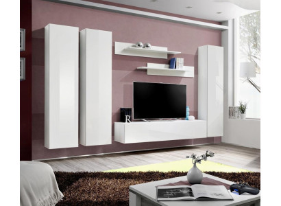 Komplette Set 6 tlg Weiß Wohnwand TV Ständer Wohnzimmer Einrichtung