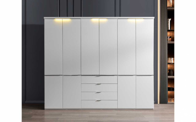 Weiße Schlafzimmer Möbel Textilbett Großer Kleiderschrank Nachttische