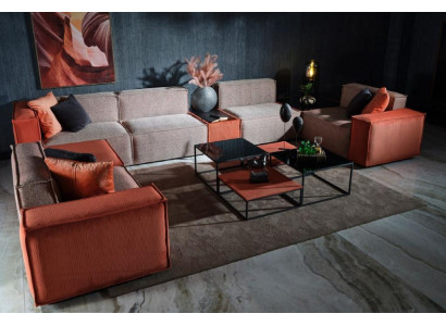 Großes Ecksofa U form Stoffsofa Couch Polstersofa Orange Moderne Sofa