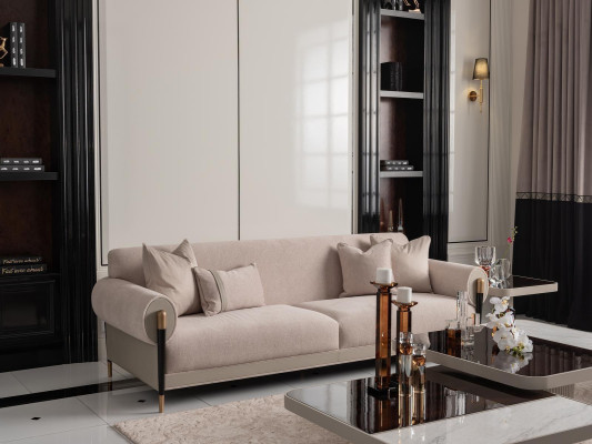 Garnitur Wohnzimmer Sofa 3 Sitzer Stoffsofa Beige Couchtische 4tlg