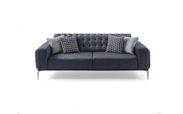 Chesterfield Graue Sofagarnitur Wohnzimmer Couchen Dreisitzer+Sessel