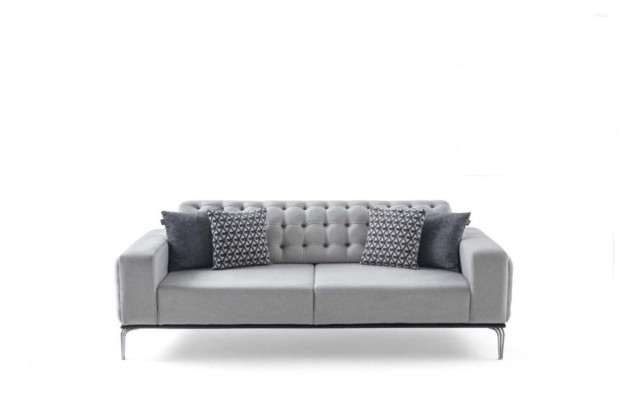 Chesterfield Graue Sofagarnitur Wohnzimmer Couchen Dreisitzer+Sessel