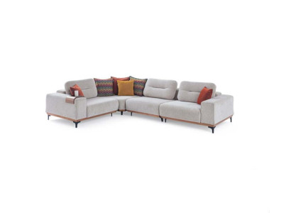 Weißes Ecksofa Moderne L-Form Couch Wohnzimmer Polstersofas Holzgestell