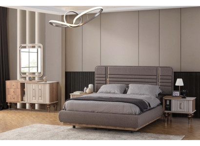 Edle Schlafzimmergarnitur Polsterbett Nachttische Schminktisch Spiegel