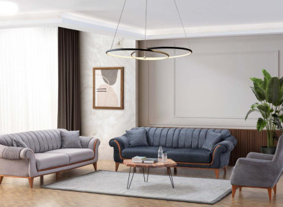 Blau-Graues Wohnzimmer Set Moderne Sofagarnitur 3+3+1 Sitzer Sessel Neu