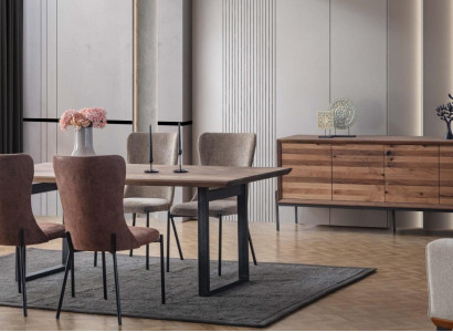 Braune Esszimmer Garnitur Luxus Rechteckiger Esstisch 4x Stühle Anrichte