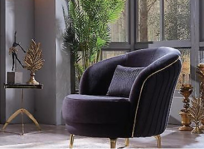 Moderner Sessel Luxus Edelstahlfüße Wohnzimmer Sitzer Holz Polstermöbel