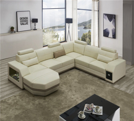 Ecksofa Ledersofa Big U Form Wohnlandschaft Sofa Couch Garnitur