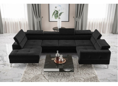 Modern Luxus Automatik Ecksofa Stoff U-Form Couch Textil Schwarz Elegant Neu