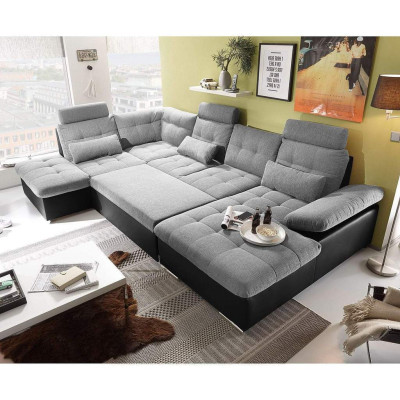 Ecksofa Stoff U-Form Bettfunktion Couch Design Polster Textil Leder Eck