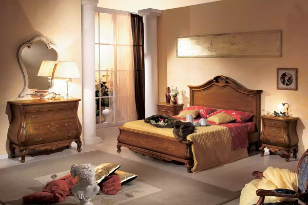 Braunes Schlafzimmer Set Bett 2x Nachttische Kommode Spiegel Klassisch