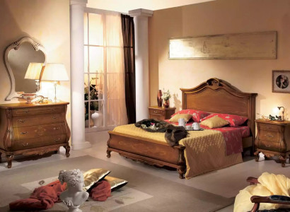 Braunes Schlafzimmer Set Bett 2x Nachttische Kommode Spiegel Klassisch