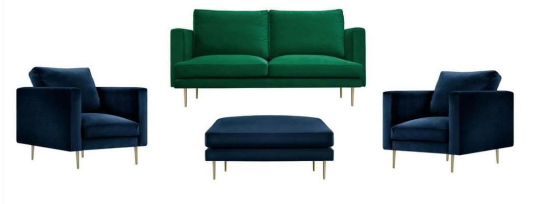 Sofagarnitur Grün Hocker Sessel Wohnzimmer Gruppe Möbel Textil Stoff Sofas Neu