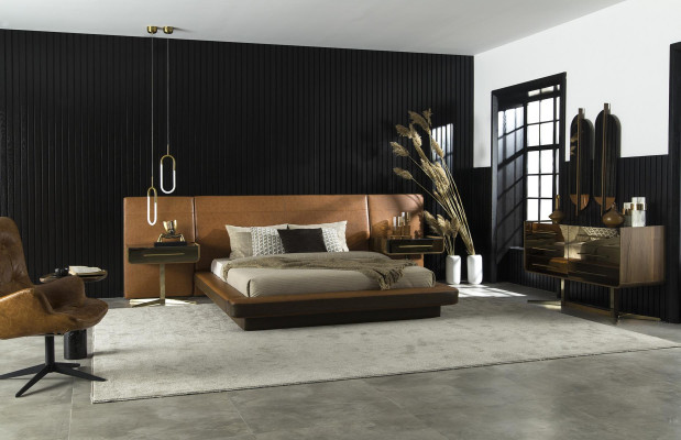 Bett Farbe Braun Kunstleder Moderner Stil Luxus Schlafzimmer Komfortabel