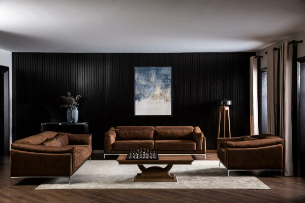 Dreisitzer Couch Sofa Möbel Weiche Couchen Braune Wildleder Optik Sofas