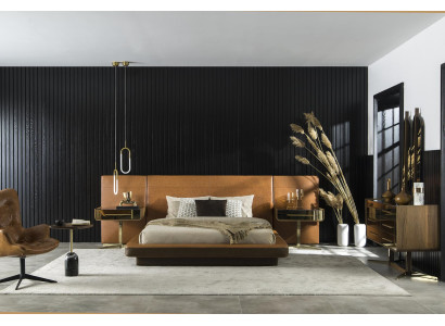 Design Schlafzimmer Bett mit zwei Luxus Nachttischen Glas Tische Betten Hotel