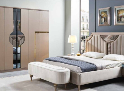 Schlafzimmer Bett Nachttisch Kleiderschrank Kommode Hocker Garnitur Set 6tlg Neu