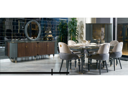 Esszimmer Set Garnitur Vitrine Tisch 6x Stuhl Kommode Spiegel Modern Neu 10tlg.