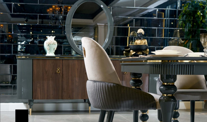 Esszimmer Set Garnitur Vitrine Tisch 6x Stuhl Kommode Spiegel Modern Neu 10tlg.