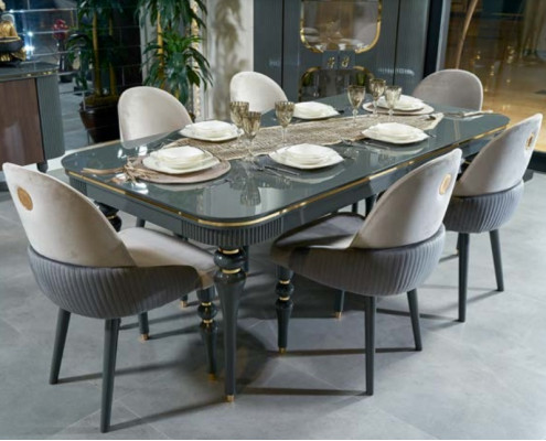 Esszimmer Set Garnitur Vitrine Tisch 6x Stuhl Kommode Spiegel Modern Neu 10tlg.