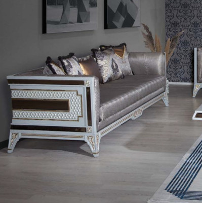 Designer Moderne Luxus Sofa 3 Sitzer Holz Möbel Polster Textil Grau Neu