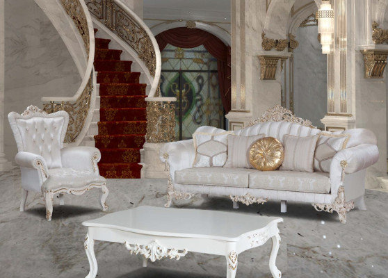 Luxuriöse Sofagarnitur für das Wohnzimmer im klassischen Stil in der Farbe Weiß