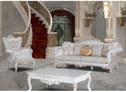 Luxuriöse Sofagarnitur für das Wohnzimmer im klassischen Stil in der Farbe Weiß