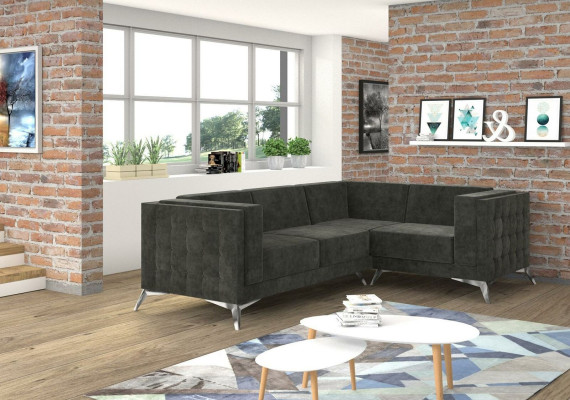 Chesterfield Ecksofa L-Form Stoff Couch Design Polster Sitz Textil Sofa Eck Neu