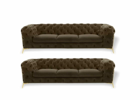 Chesterfield Sofa Samt Couch Polster Sitz 3+3 Sitz Garnitur Design Couchen Sofas
