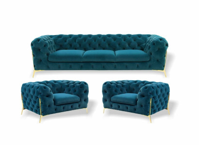 Chesterfield Designe Sofagarnitur 3+1+1 Sitz Sofa Couch Stoff Garnitur Polster Set