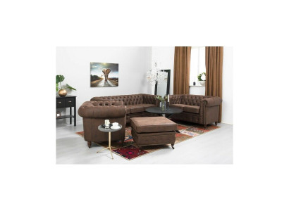 Chesterfield 3+2+1 Sitzer Sofagarnitur + Hocker Couch Sofa Leder Textil Couchen
