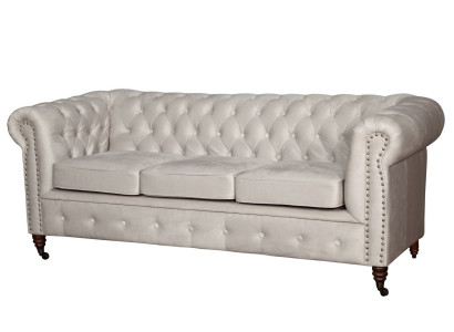 Chesterfield Dreisitzer Couch Sofa Polster + Hocker Sofas Couchen 2tlg. Set Neu