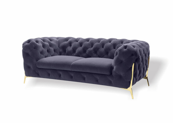 Chesterfield Samt Designer Sofa 2 Sitzer Couch Textil Samt Garnitur Gold Beine