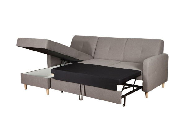Ecksofa L-Form Sofa Couch Design Polster Modern Textil Bettfunktion Grau Stoff