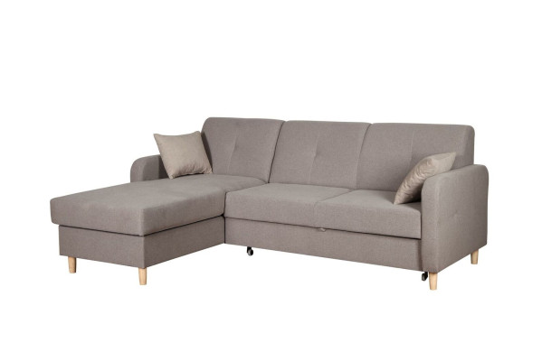 Ecksofa L-Form Sofa Couch Design Polster Modern Textil Bettfunktion Grau Stoff