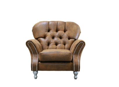Design Sessel 1 Sitzer Braun Textil Luxus Club Lougne Sofa Fernseh Chesterfield