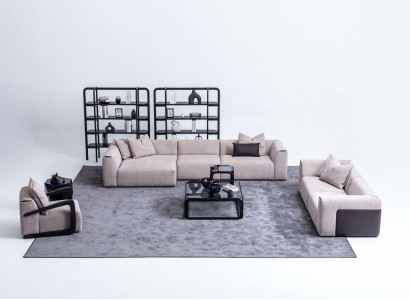 Sitzgruppe Taupe Wohnzimmer Wohnlandschaft Polstermöbel L-Form 3tlg