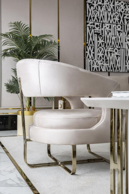 Wohnzimmer Set Beige 2x Sessel Weiß Beistelltisch Elegantes Möbel Neu