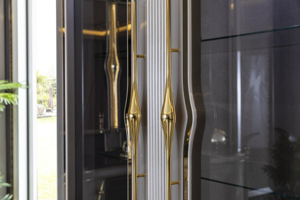 Vitrine Grau Esszimmer Schrank Regal Design Elegantes Möbel Metall Neu