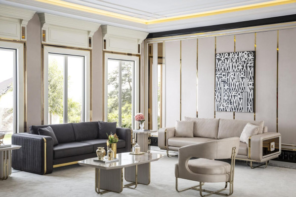 Couch Dreisitzer Sofa Möbel Luxus Sofas Couchen Metall Textil Wohnzimmer