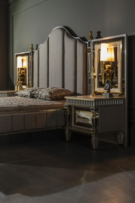 Bett Grau Metall Möbel Elegantes Design Schlafzimmer Luxus Betten Neu