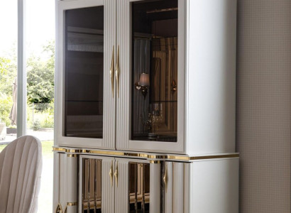 Vitrine Weiß Schrank Möbel Esszimmer Möbel Holz Luxus Metall Vitrinen