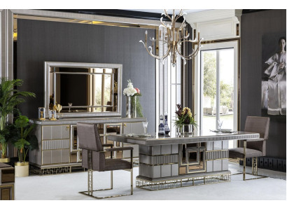 Esszimmer Set Grau Holz Esstisch Schön 4x Stühle Modern Elegantes Design 5tlg.