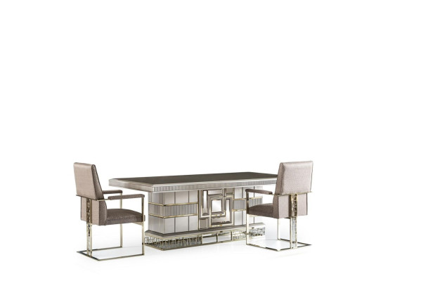 Esszimmer Set Grau Holz Esstisch Schön 4x Stühle Modern Elegantes Design 5tlg.