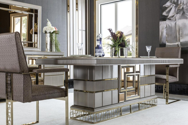 Esszimmer Set Grau Holz Esstisch Schön 4x Stühle Modern Elegantes Design 5tlg.
