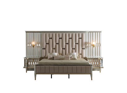 Luxus Schlafzimmer Bett mit 2x Nachttisch Konsolen Design Betten Polster 3tlg.