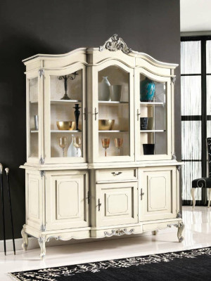 weiße Vitrine Italienische Luxus Möbel Vitrinen Anrichte Schrank Glas Schränke
